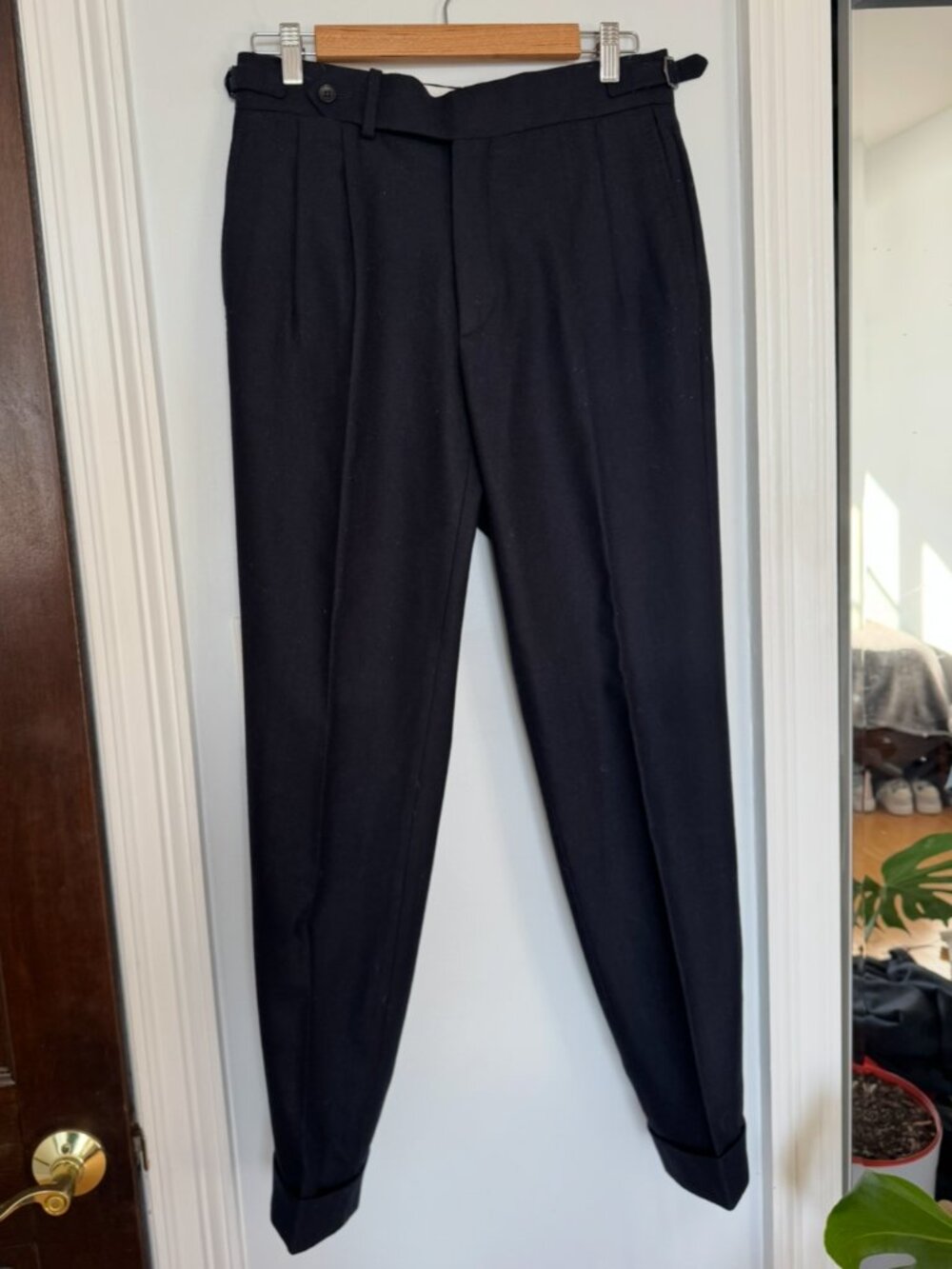 Suitsupply Braddon Navy Blue Circular Wool Flannel Pants - W32